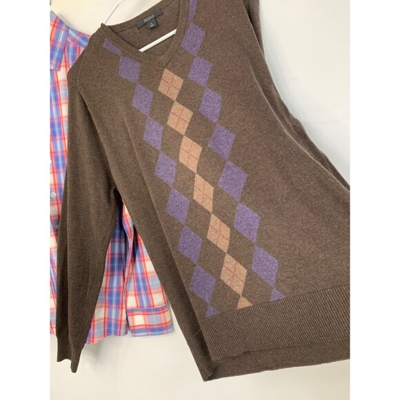 Lot Of Two Mens Medium Plaid Button-Up Shirt & Argyle Sweater 8878 - Picture 6 of 15